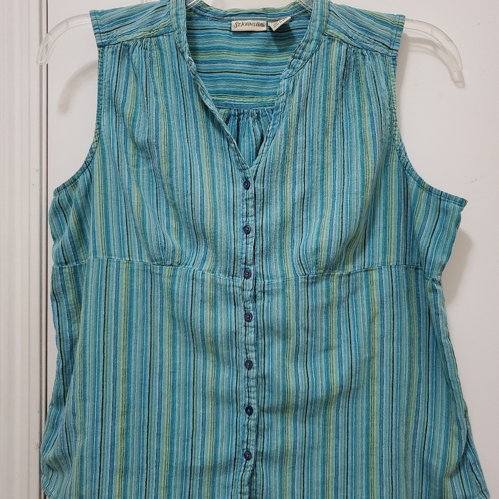 ST. JOHNS BAY Sleeveless V Neck Stripe Button Front Top Size XL